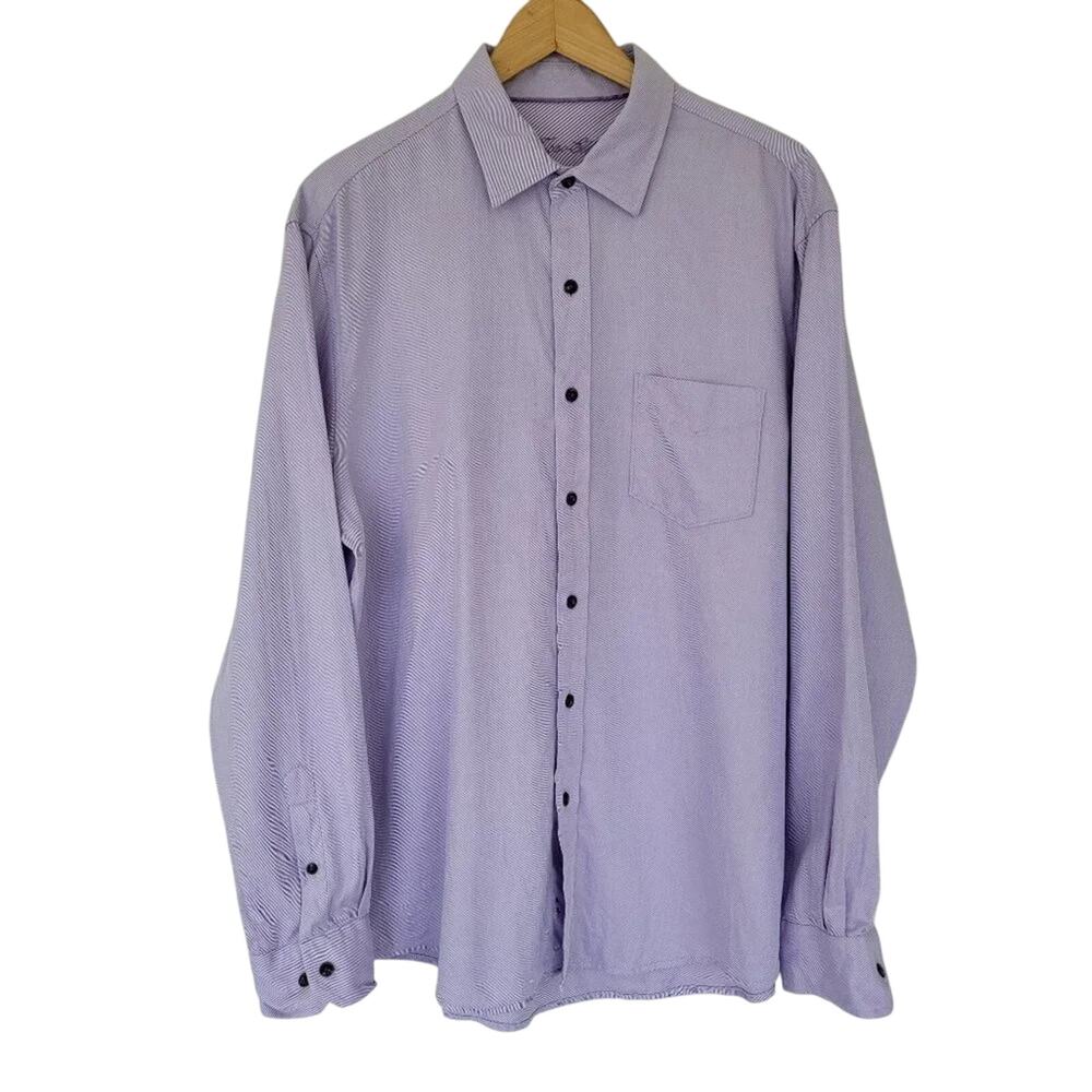 Tasso Elba Long Sleeve Button Down Shirt Mens Size L 16 16.5 Lilac White Striped
